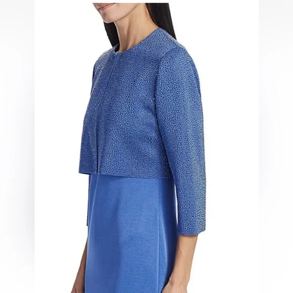 St John Liquid Milano Stud Knit Evening Crop Jacket Royal Blue Rhinestone Size 2 - Picture 4 of 9